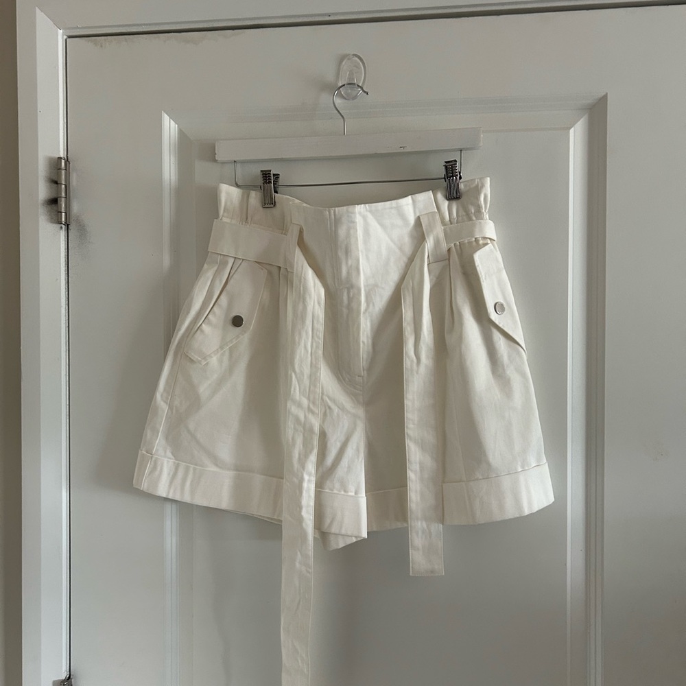 Reiss Ivory High-Waist Tie-Belt Shorts - Picture 3 of 9